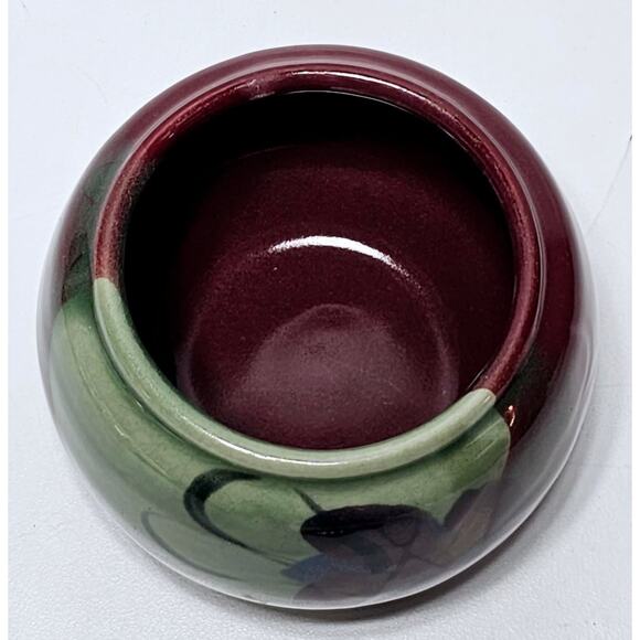 KENT FOLLETTE Pottery Cream And Sugar Set Cranberry/Green EUC Signed - Picture 12 of 13